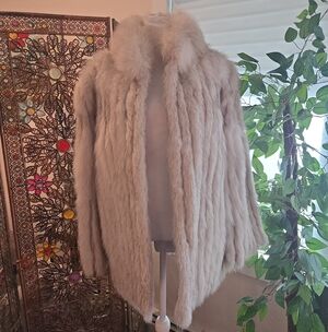 VTG Rive Droite Natural Blue Fox Fur Jacket Glam Mob Wife Luxury Womens Medium